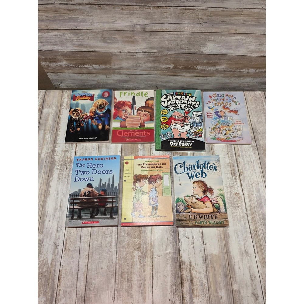 Childrens Book Lot‎ 7 Books Captain Underpants Charlottes Web Frindle Scholastic